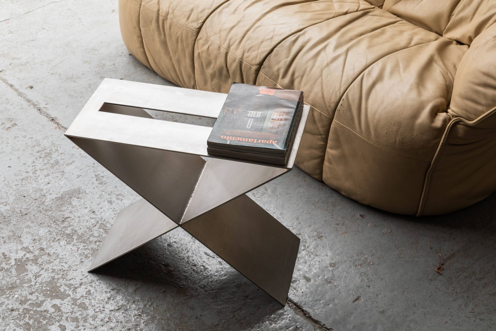 Contemporary stainless steel side table by Lena Coupez, Belgium, 2024