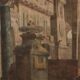 Large ancient architectural painting in tempera on canvas from the 18th century.