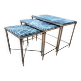Table gigogne ancienne avec plateau marbre
