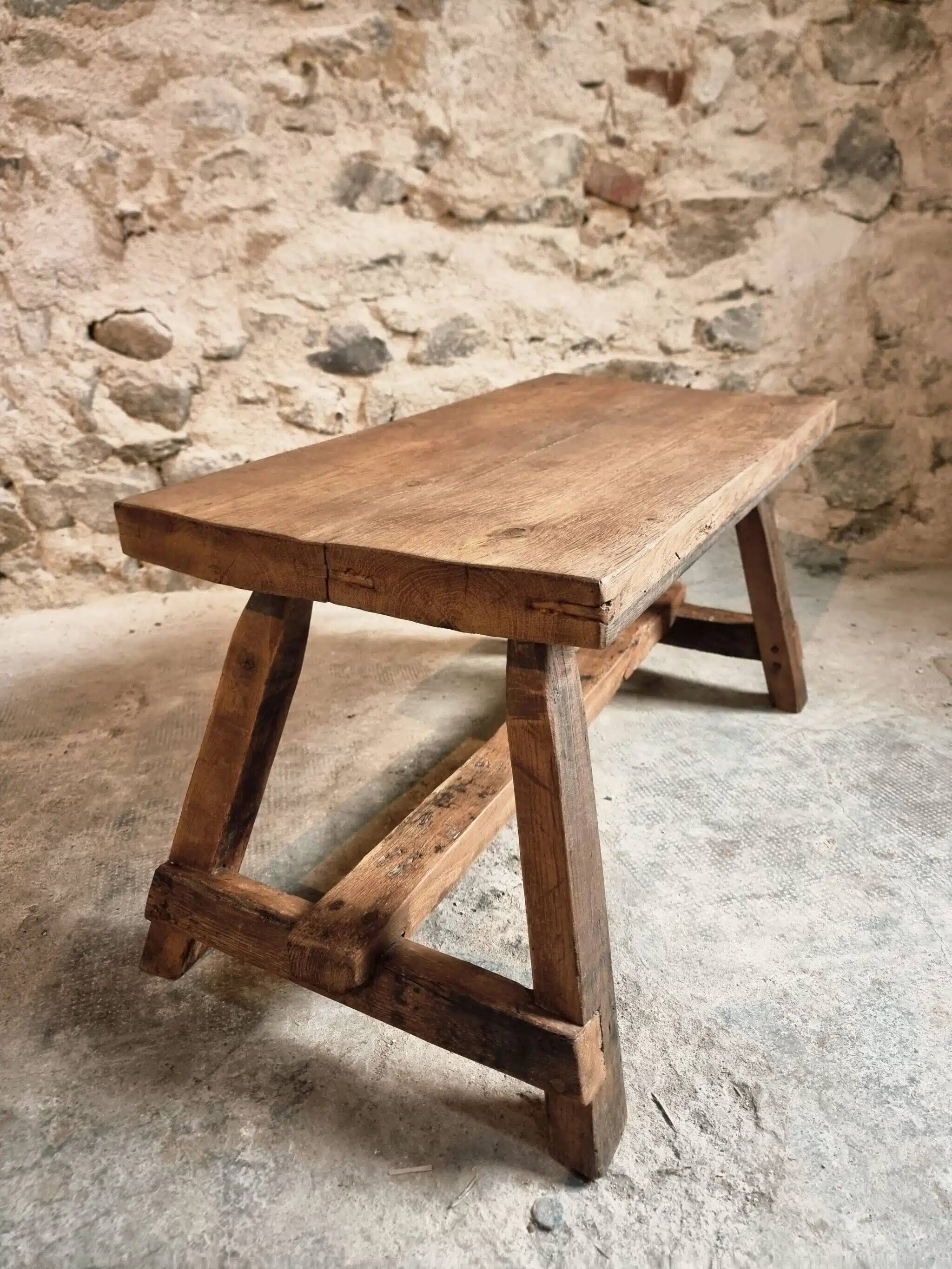 19th Century French Oak Farmhouse Bench - Handcrafted Rustic Work Table