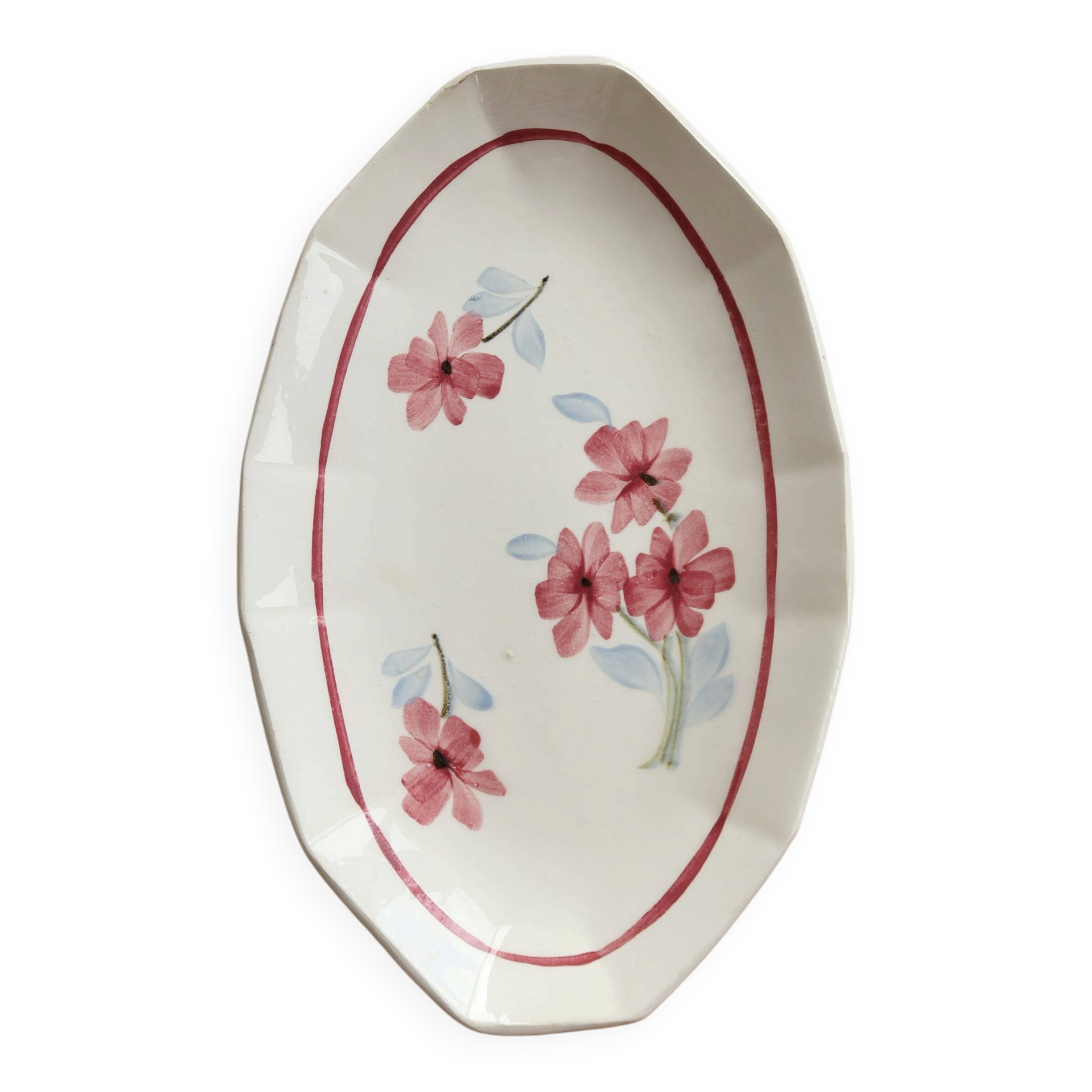 Ravier vintage ivory faience with floral rose decoration.