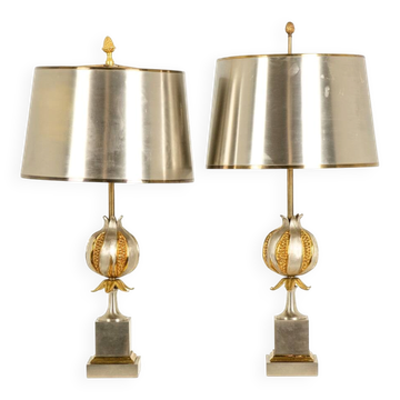 Pair of "grenade" lamps by Maison Charles in bronze, 1970s.