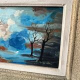 Chiaroscuro landscape painting signed ROLL, oil on cardboard, framed