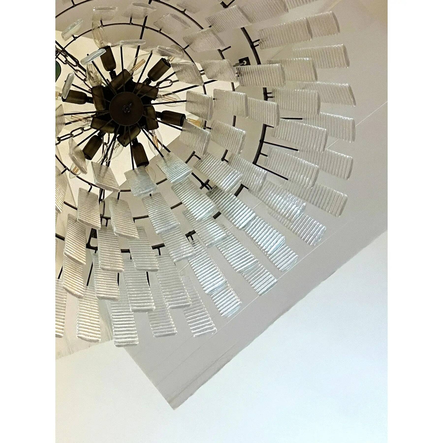 Contemporary Modern Clear Strips “Listelli” Murano Glass Burnish Flush Moun