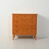 Scandinavian 1950s birch chest of drawers with brass handles
