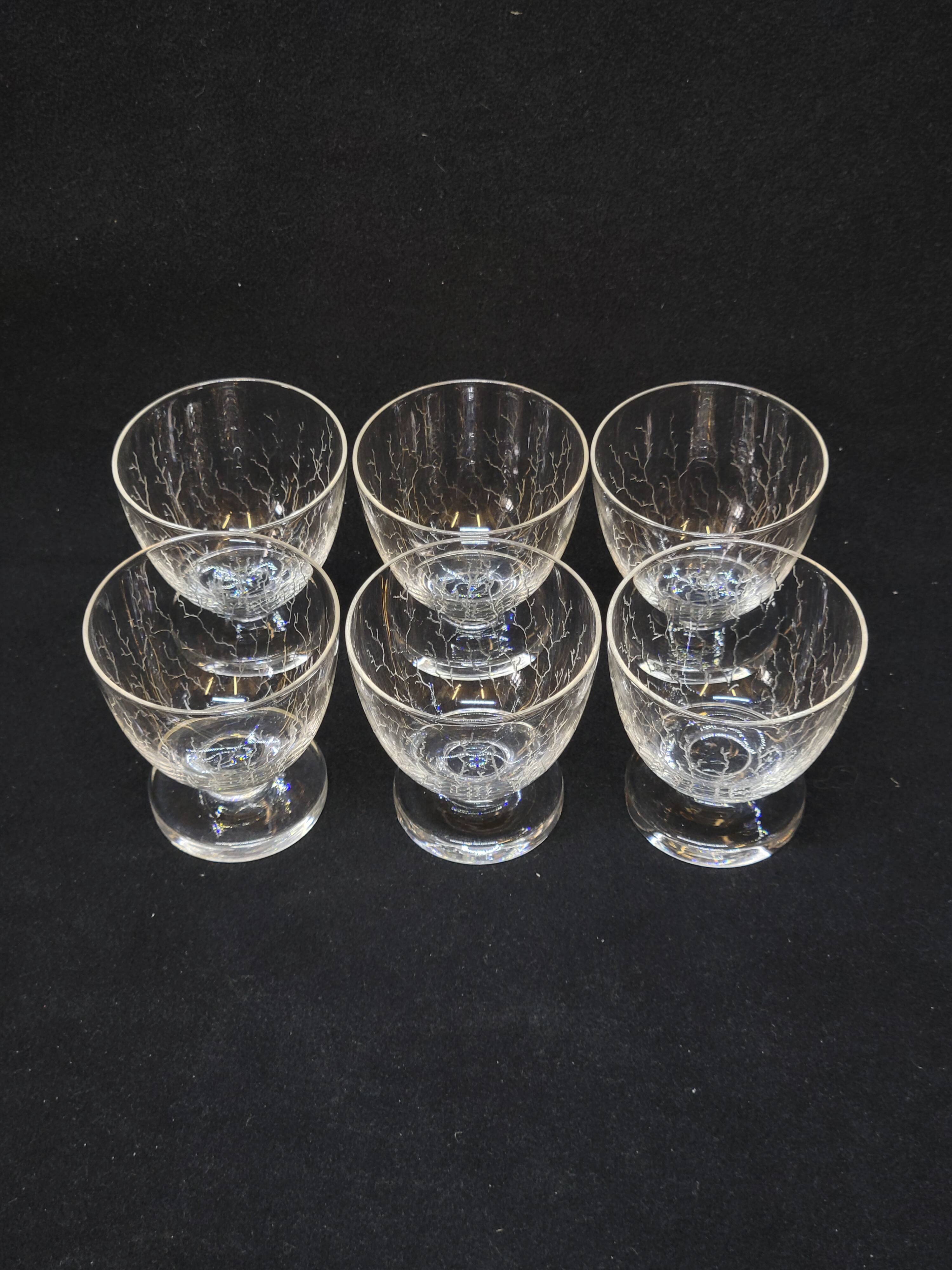 6 Cracked Engraved Crystal Liqueur/Digestif Glasses