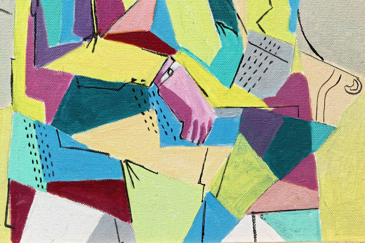 Oil on canvas in the cubist style, signed Jean Faubert (1955-2018)