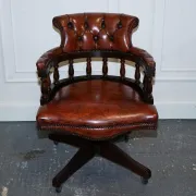 Chesterfield Captains Swivel Chair in Hand-Dyed Brown Leather