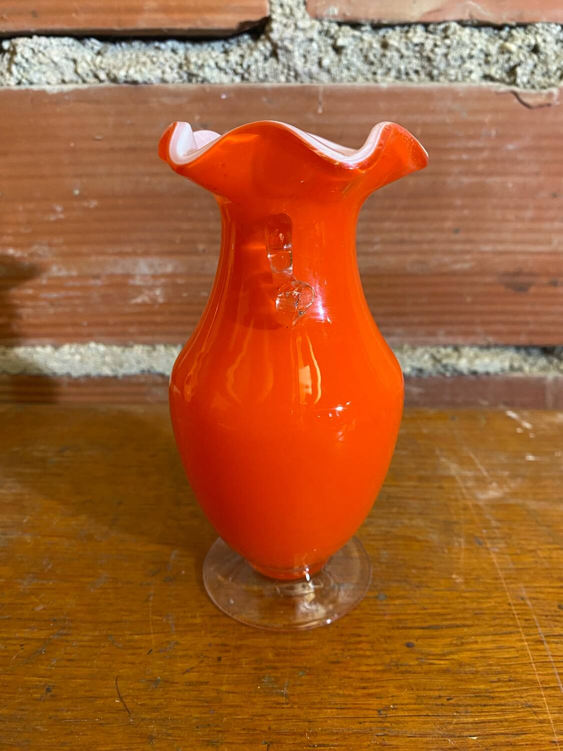 Antique MURANO Orange Blown Glass Vase Corolla Neck Vintage Decoration