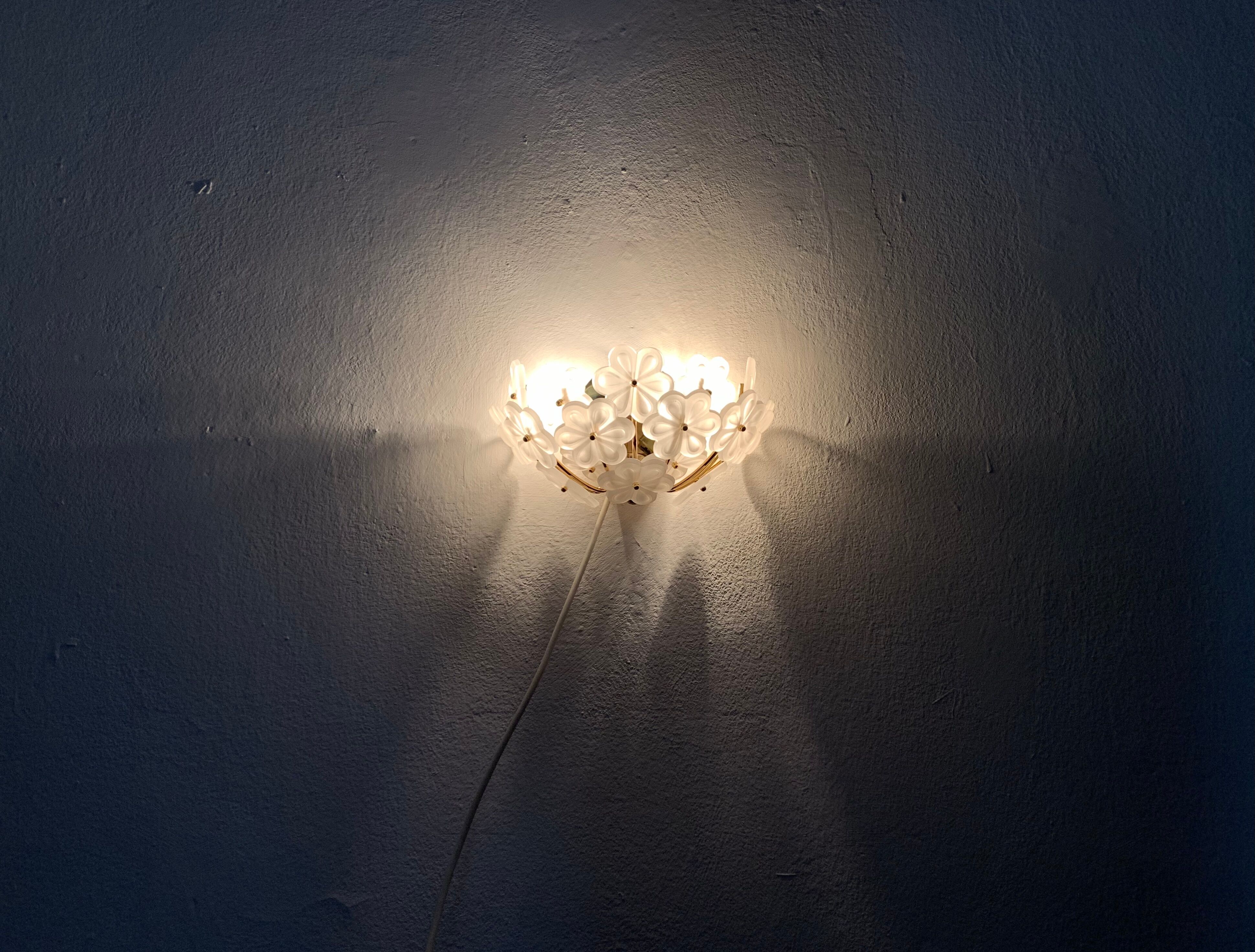 1 of 2 Floral Crystal Glass Wall Lamps by Ernst Palme