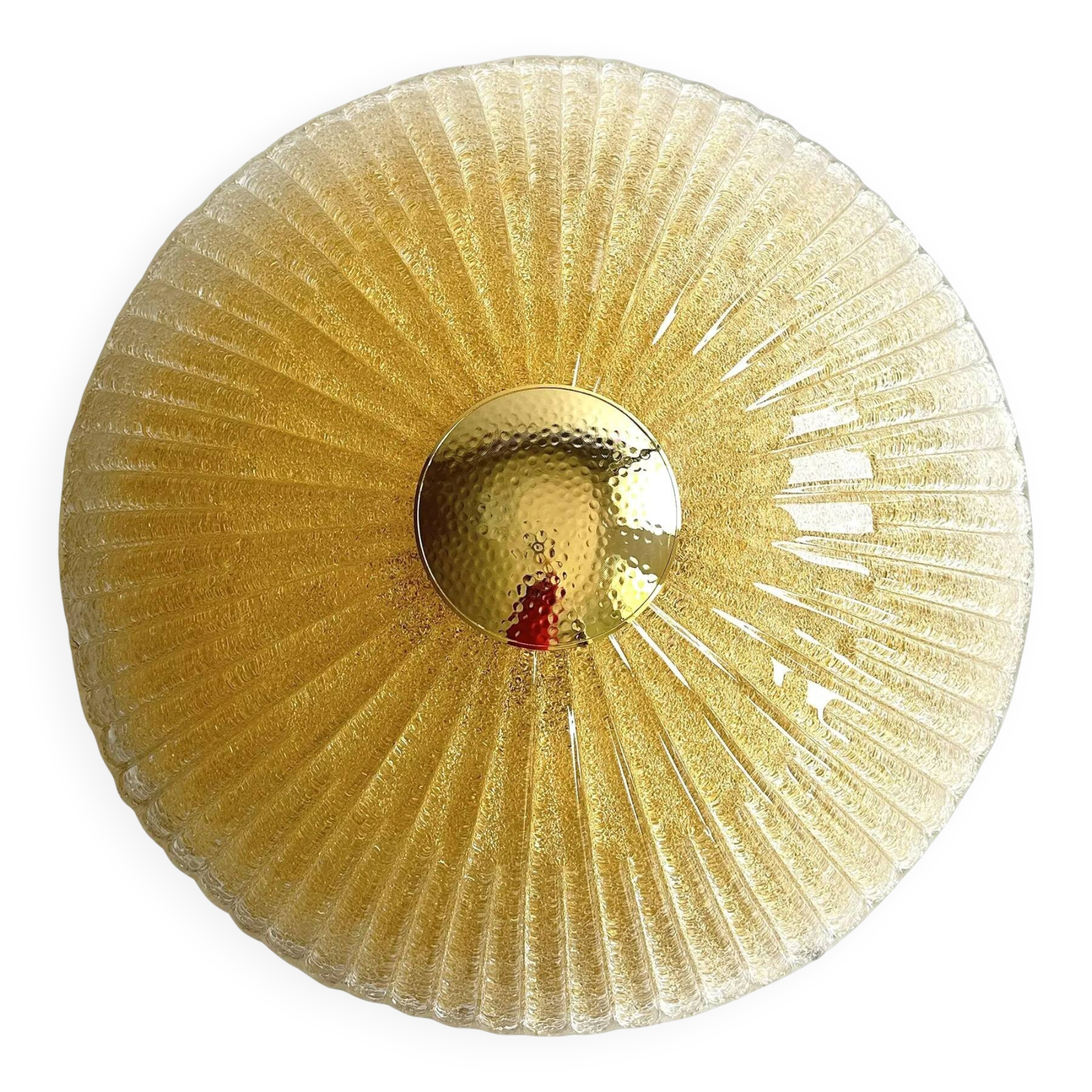 Venetian Lens Amber “Graniglia” Murano Glass Flush Mount