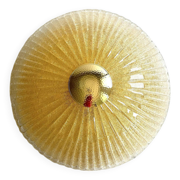 Venetian Lens Amber “Graniglia” Murano Glass Flush Mount