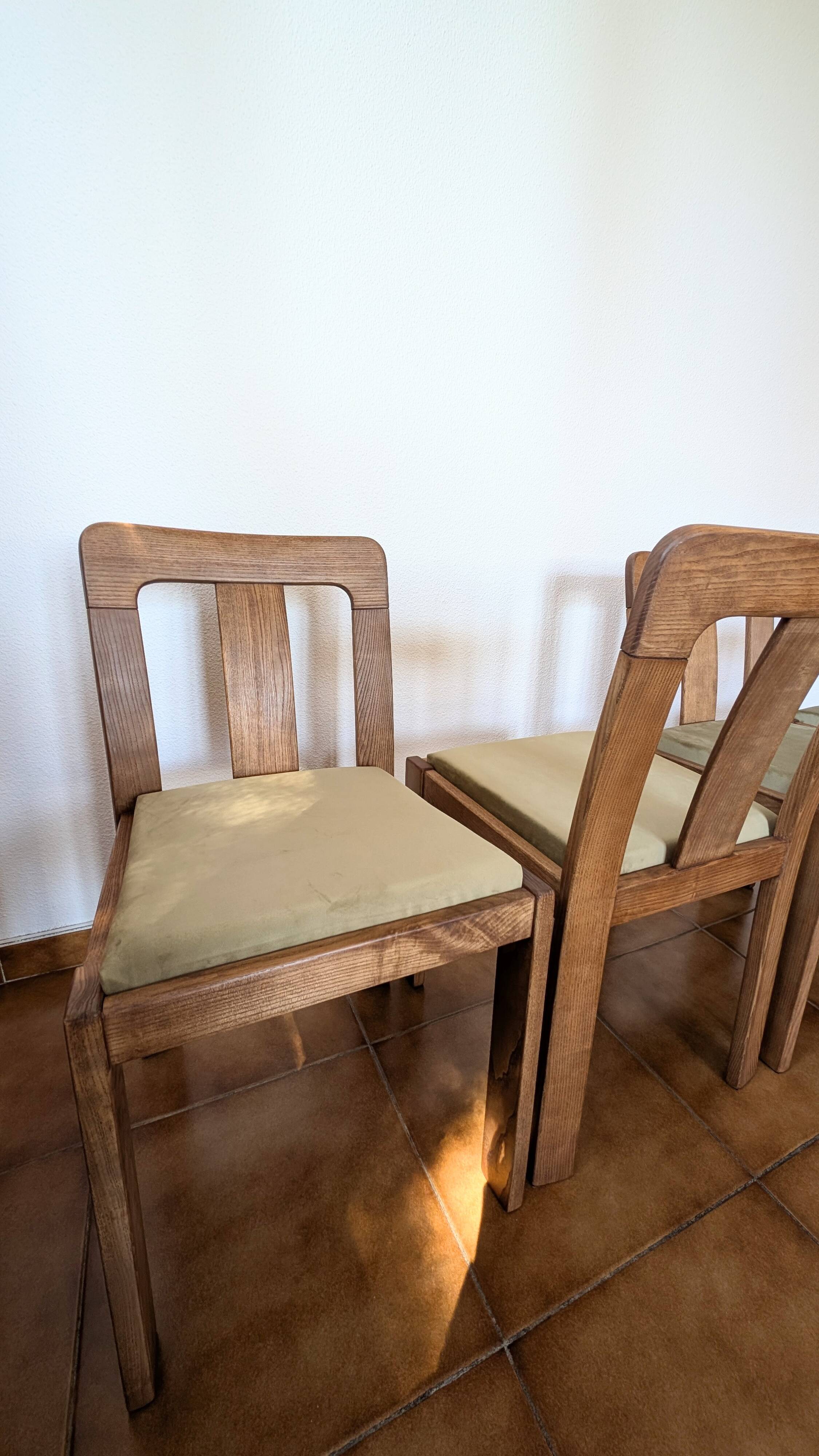 Vintage mahogany chairs – sage green velvet – German design