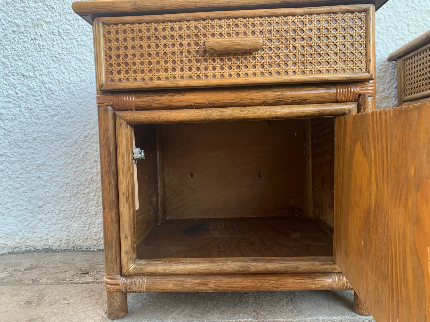Pair of rattan bedside tables