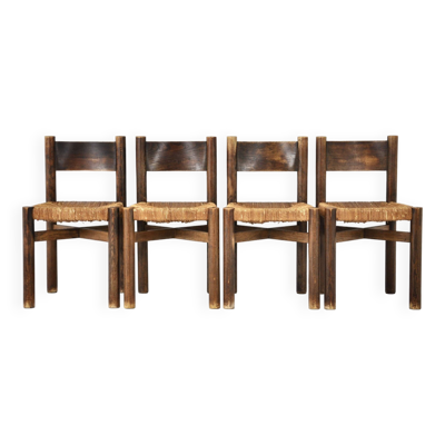 Ensemble de 4 Chaises Meribel par Charlotte Perriand pour Steph Simon, 1950s
