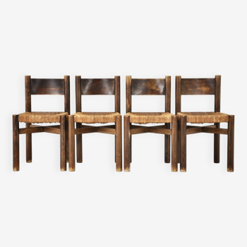 Set of 4 Meribel Chairs by Charlotte Perriand for Steph Simon, 1950s