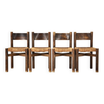 Set of 4 Meribel Chairs by Charlotte Perriand for Steph Simon, 1950s