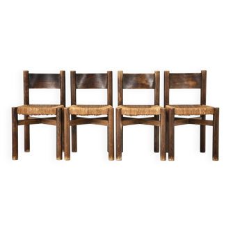 Set of 4 Meribel Chairs by Charlotte Perriand for Steph Simon, 1950s