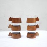 Series of 6 vintage Scandinavian cups in Schott & Gen Mainz teak and glass