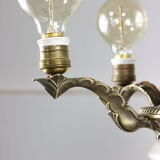Vintage brass and glass chandelier, 40s