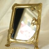 Art Nouveau brass bridge mirror 17 x 13
