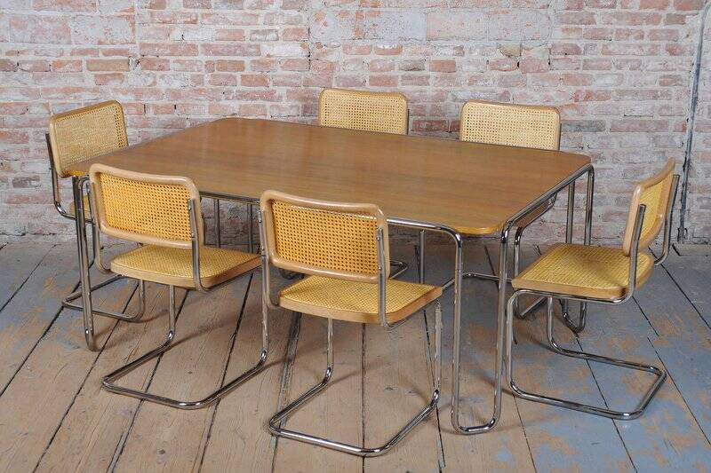 Bauhaus Dining Table, attributed to R. Slezák, Chrome, Polished Oak, Czech, 1930s