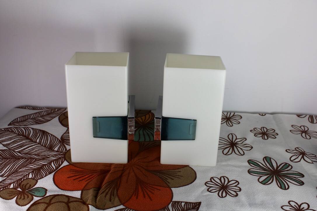 Appliques Allibert Salle de bain vintage 1970/1980 bleu et verre a dents