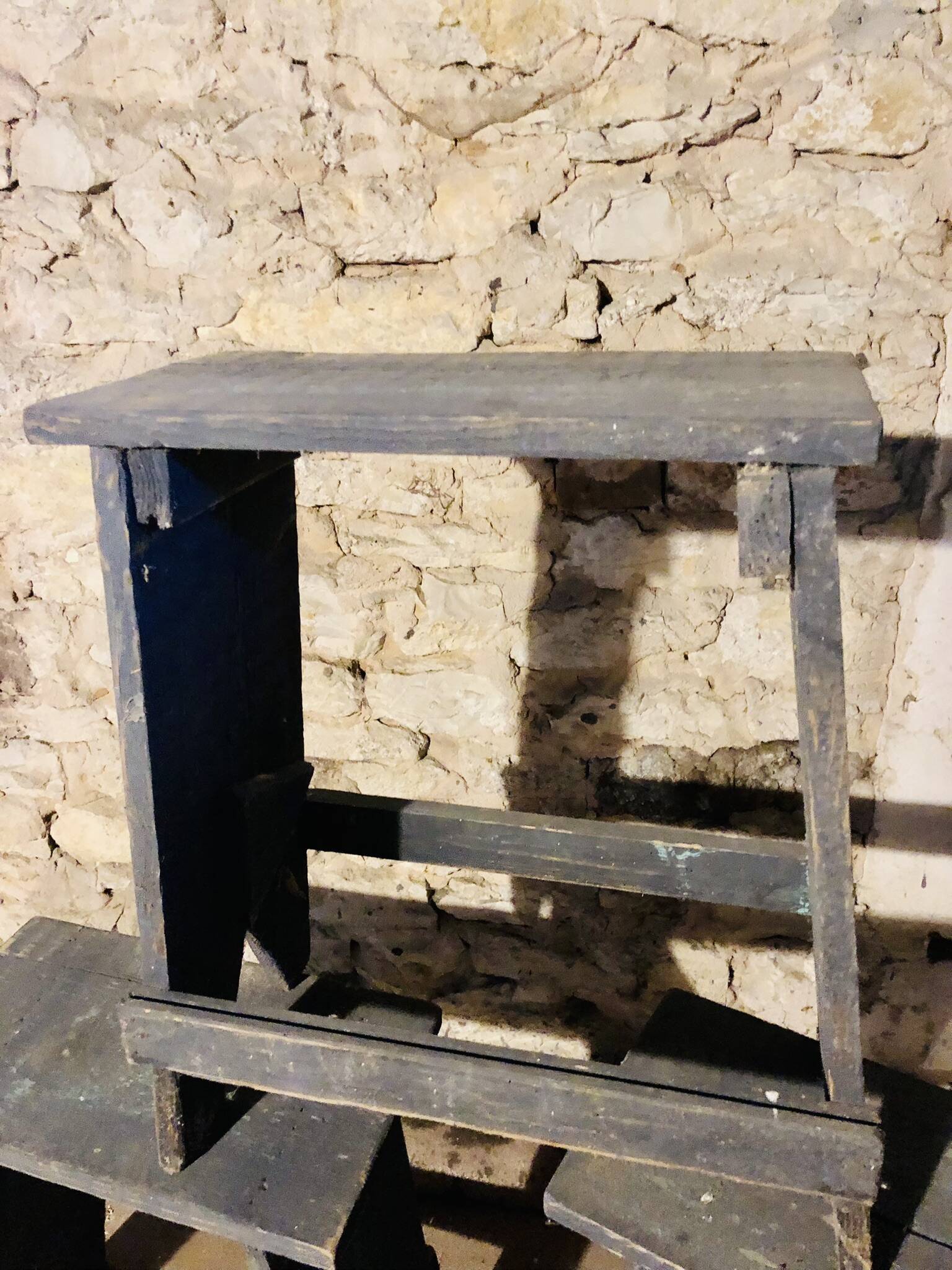 3 low blue-grey stools