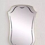 Free-form, screen-printed rearview mirror from the 1960s on a gold frame
