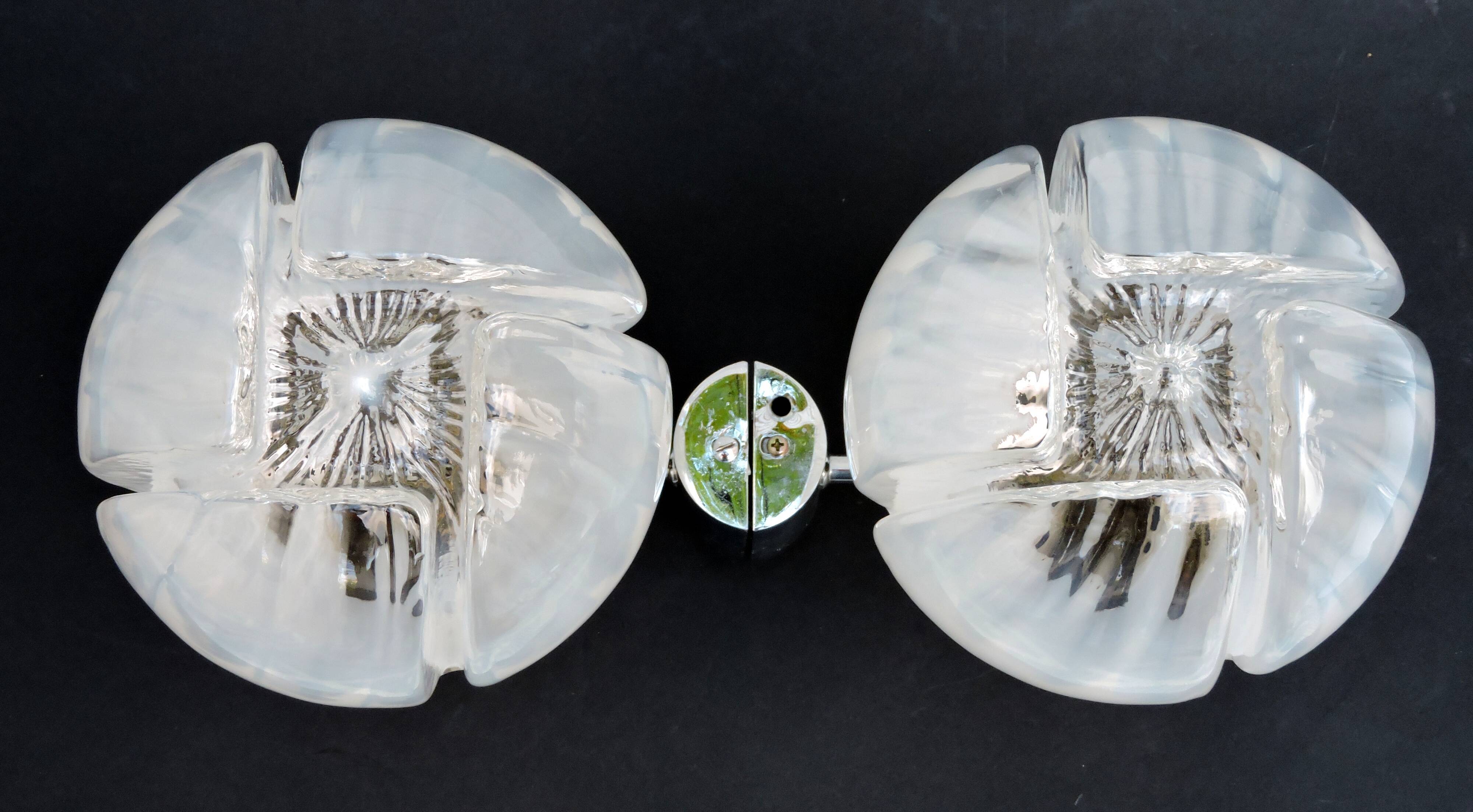 Pair of wall lamps Mazzega opalescent Murano Italy