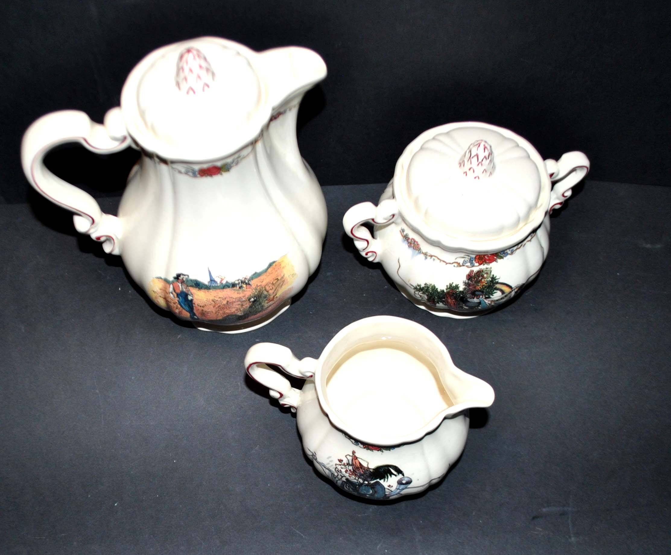 Obernai coffee service in sarreguemines earthenware coffee maker sugar bowl and milk