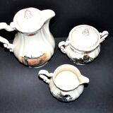 Obernai coffee service in sarreguemines earthenware coffee maker sugar bowl and milk