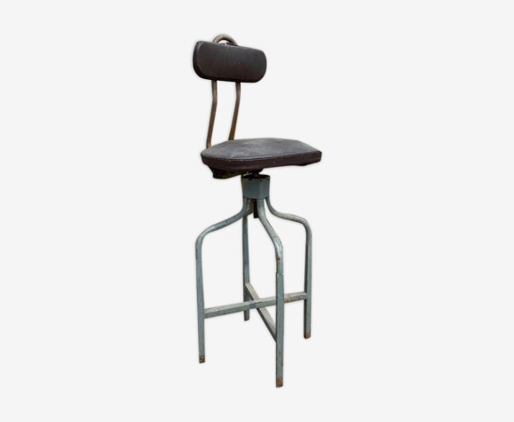 Tabouret chaise haute d'atelier en métal - dossier et hauteur réglable |  Selency