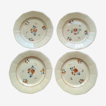 4 anciennes assiettes plates Digoin motif roses modèle 9189