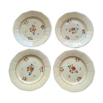 4 anciennes assiettes plates Digoin motif roses modèle 9189