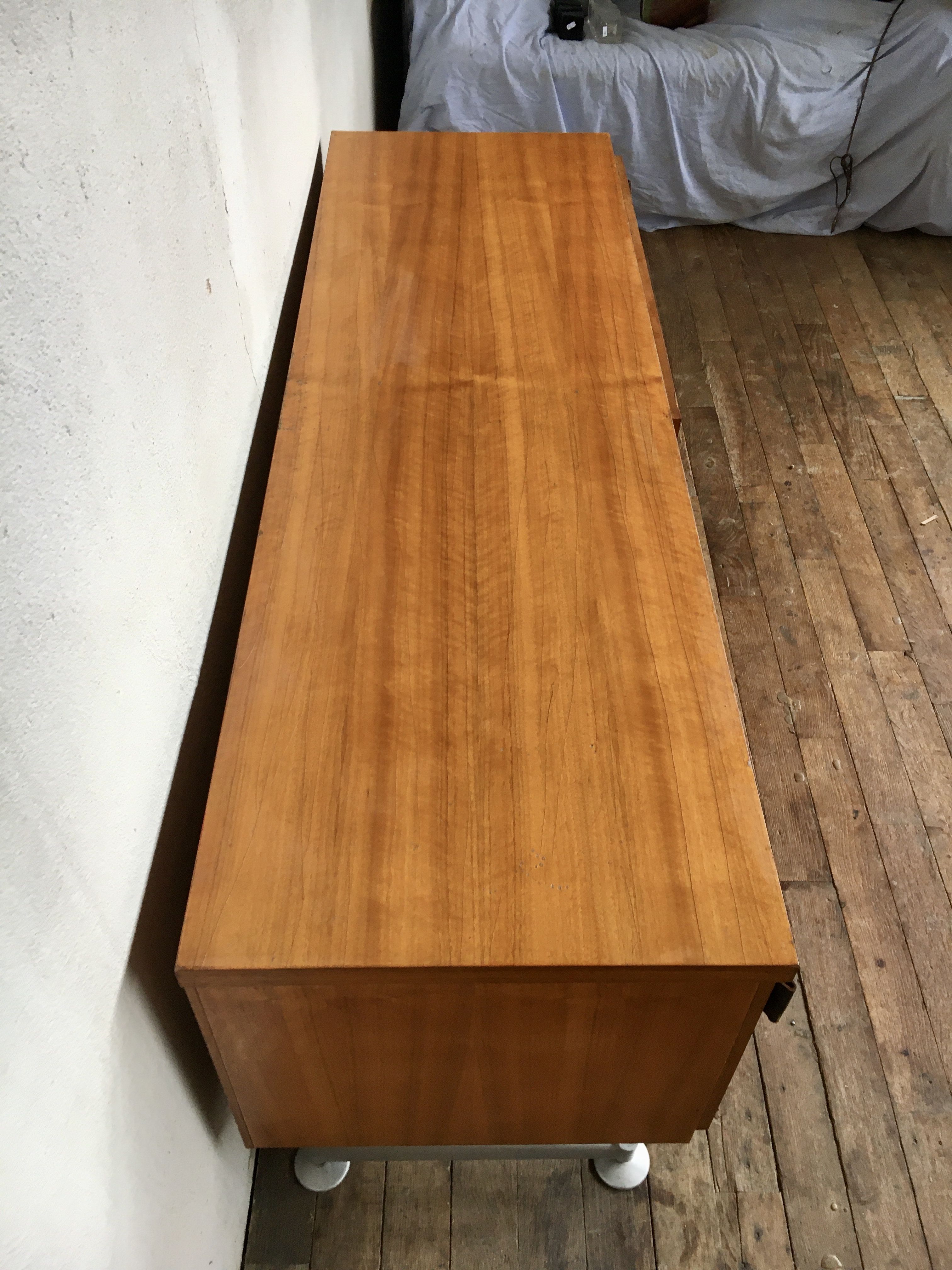 Sideboard in teak feet chrome sliding doors by Voko in 1960