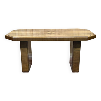 English octagonal Art Deco table in burr walnut, 1930s