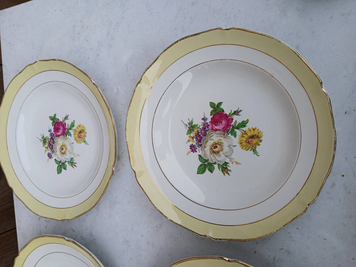 Set of 6 antique Ceranord deep plates - flower design