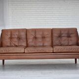 1970s, 3-seater Danish sofa, brown furniture leather with patina.