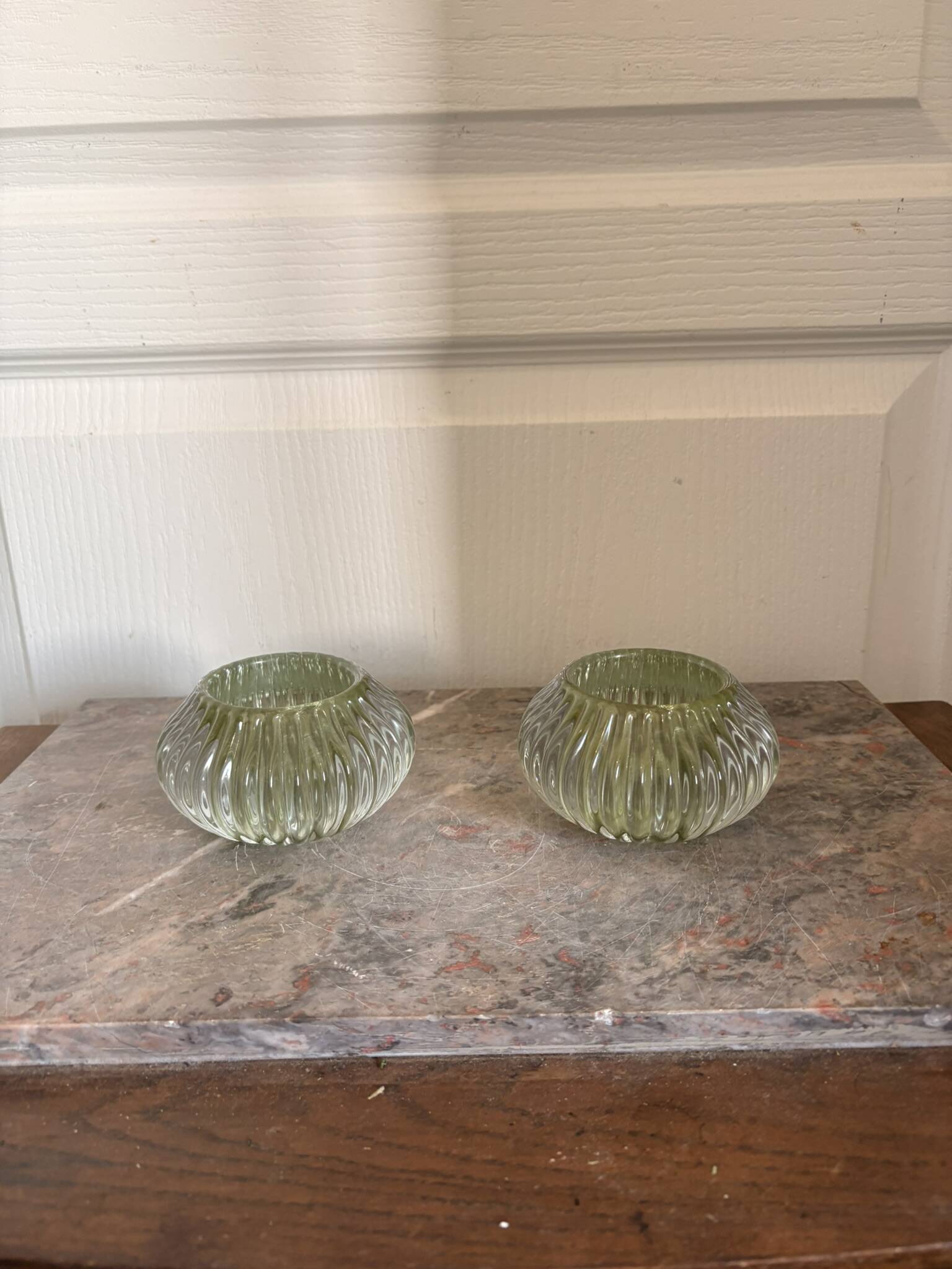 Pair of Vintage Round Glass Candle Holders