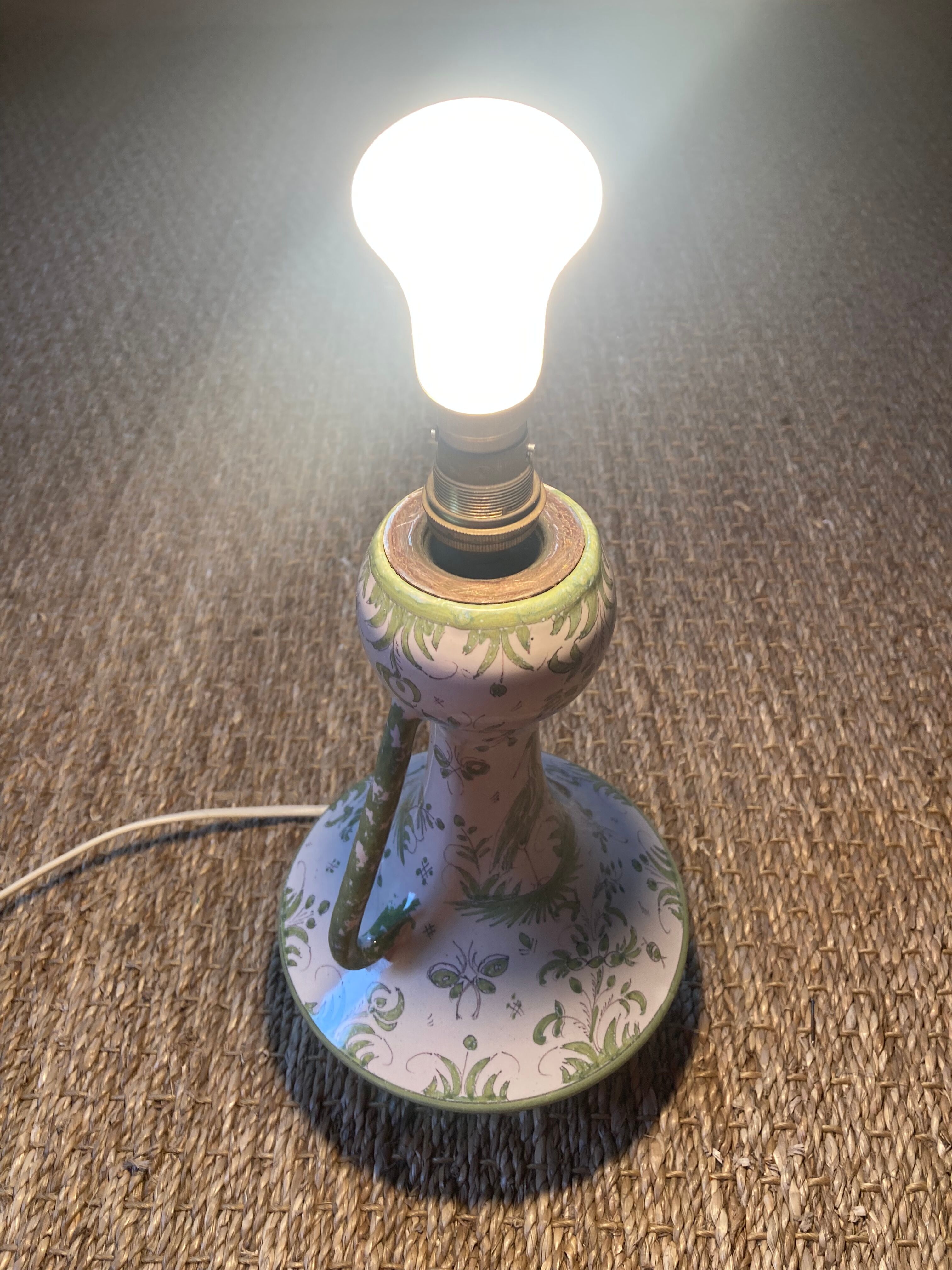 Faience lamp foot of Samadet XVIIIth green - old luminaire mounted on a jug / jar