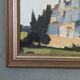 Peinture à l’huile de scène de rue de paysage urbain suédois vintage moderne du milieu du siècle « City Stroll », encadrée