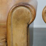 Set of 2 Large Vintage Sheepskin Leather Armchairs