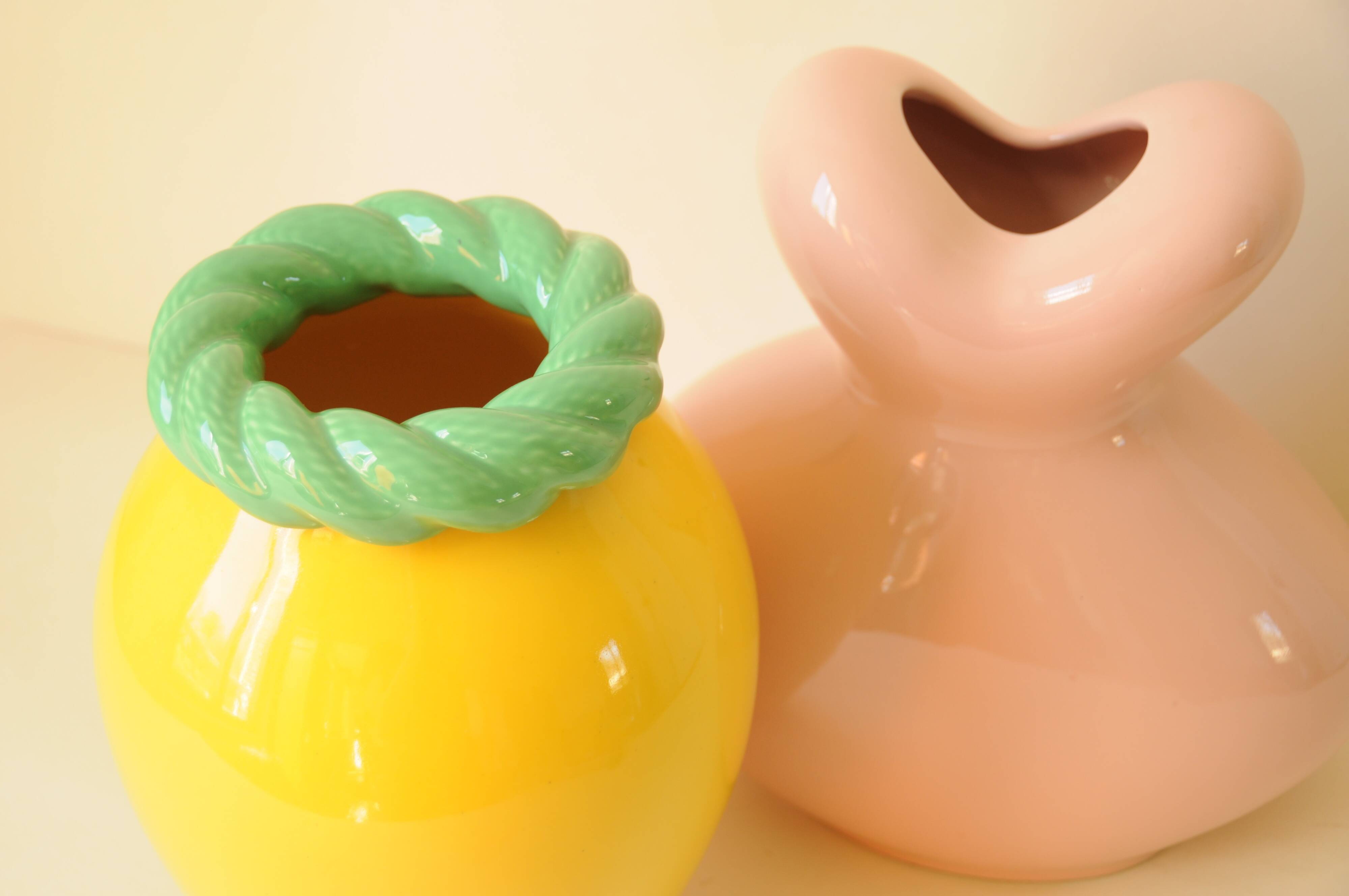 Pair of Colorful "Candy" Vases in Pink, Yellow and Green