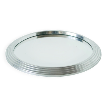 Small round mirror tray in brushed aluminium, 1960.