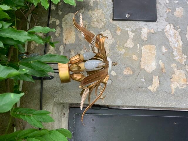 Ceiling light foliage and vintage gilded metal plant