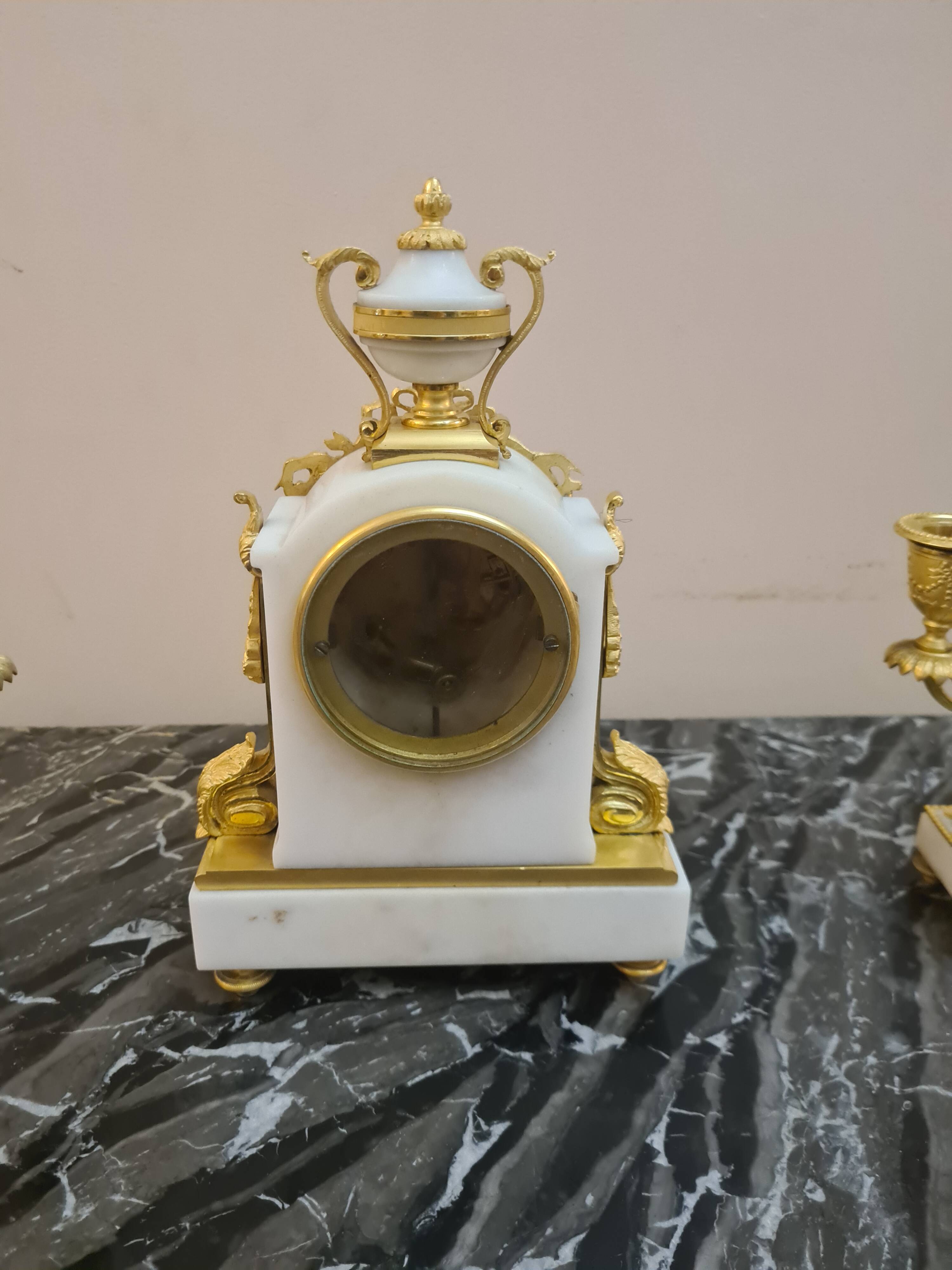 Fireplace set signed Planchon, 19th century