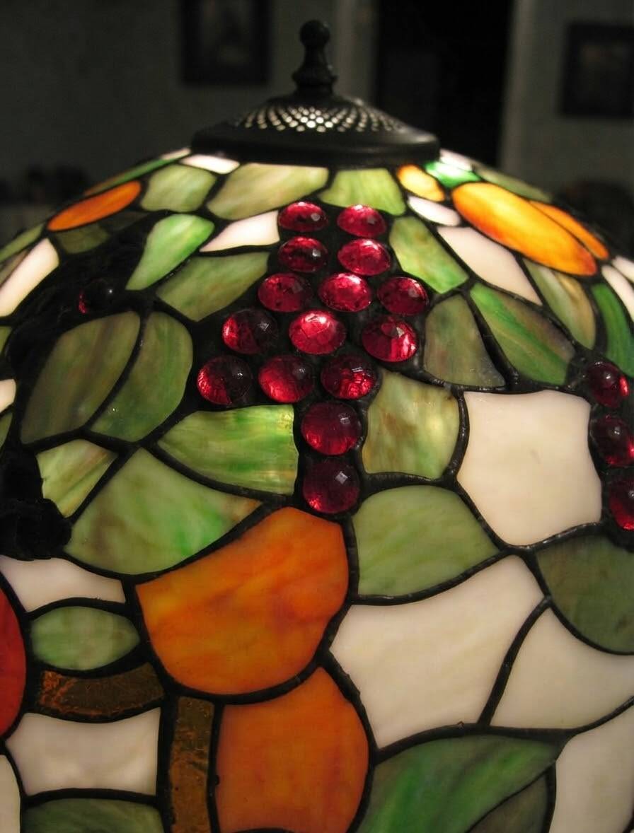 Tiffany-style lampshade with fruits and grapes