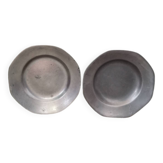 Lot de 2 assiettes vintage octogonale métal massif aluminium ou etain