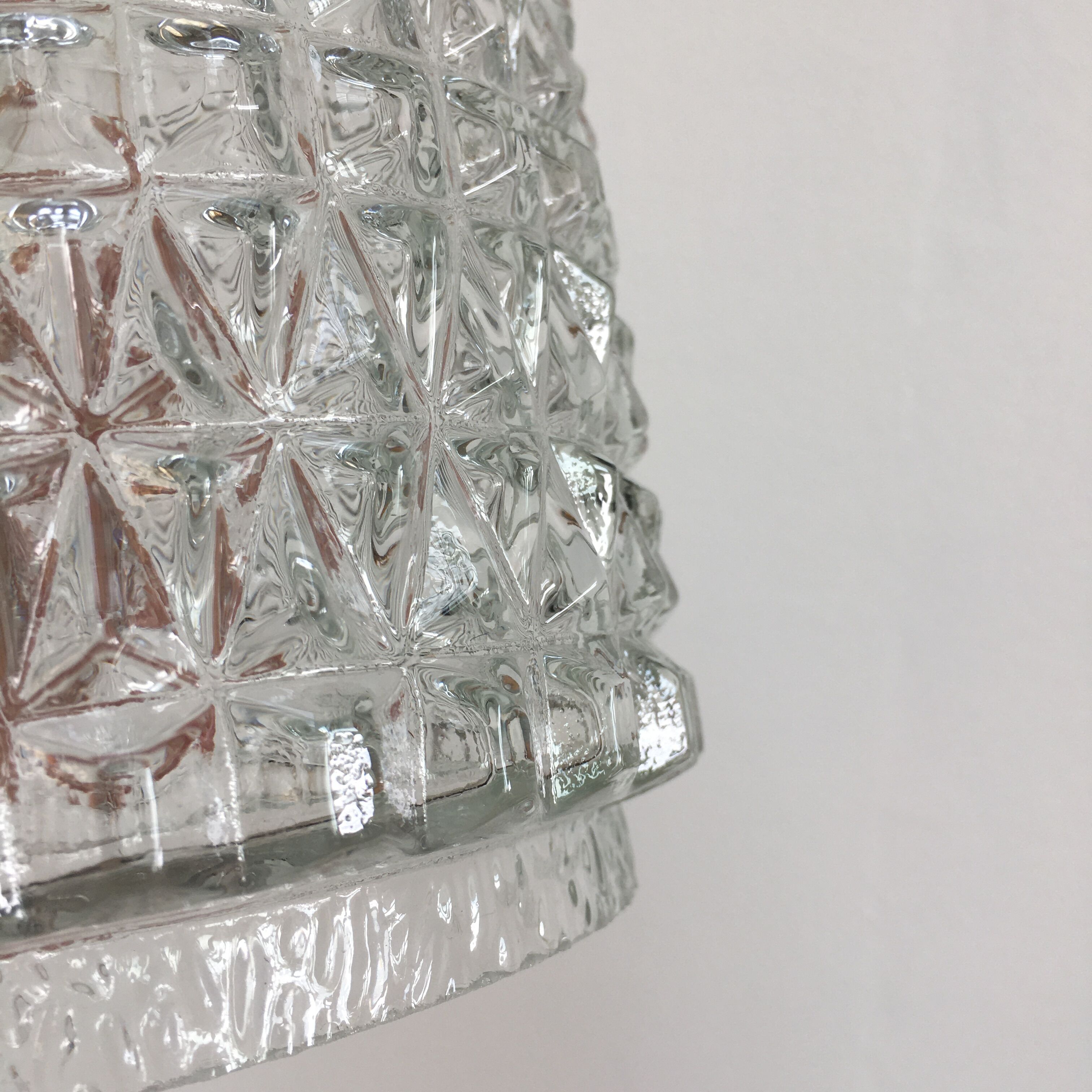 Pair of vintage molded pressed glass pendant lights